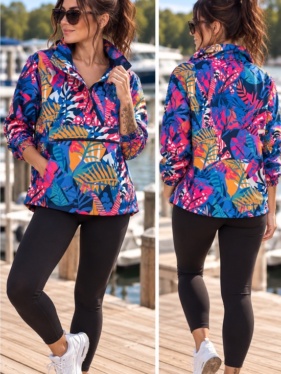 Lauren James Jackets & Blazers - Lauren James Tropical Floral Anorak Windbreaker Pullover Jacket Size S